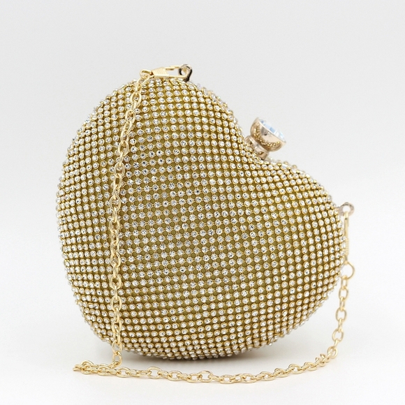 Handbags - Gold Rhinestone Heart Bag